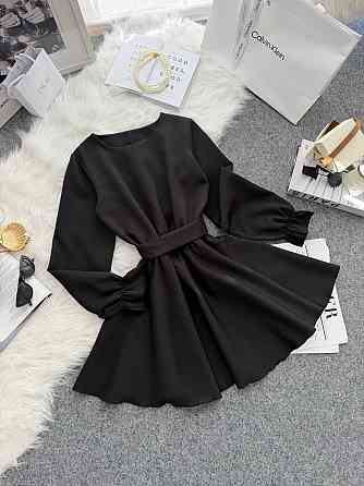 Жіноча романтична мінісукня з поясом креп костюмка Чорний, 46/48 Одеса