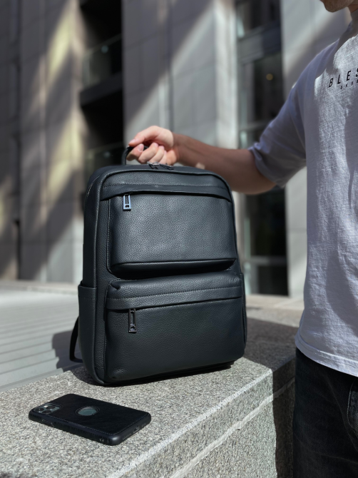 Чоловічий рюкзак для ноутбука та поїздок з натуральної шкіри 40х30х16, сумка наплічна Tiding Bag, чорна Київ - фото 10