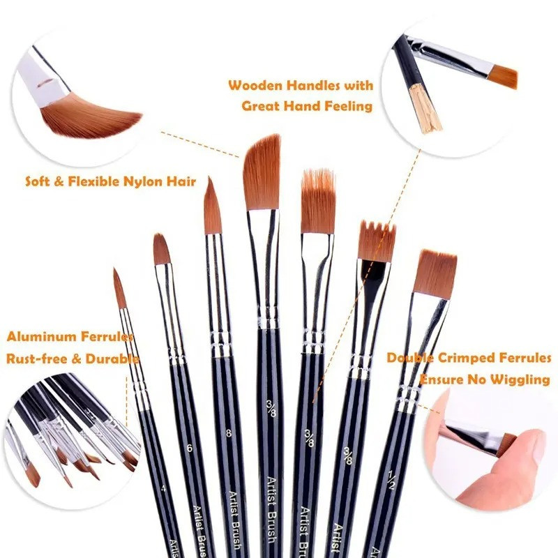 Набор нейлоновых кистей для рисования, 12 шт., с деревянной ручкой, для акварели, акрила, масляной живописи Каменец-Подольский - изображение 4