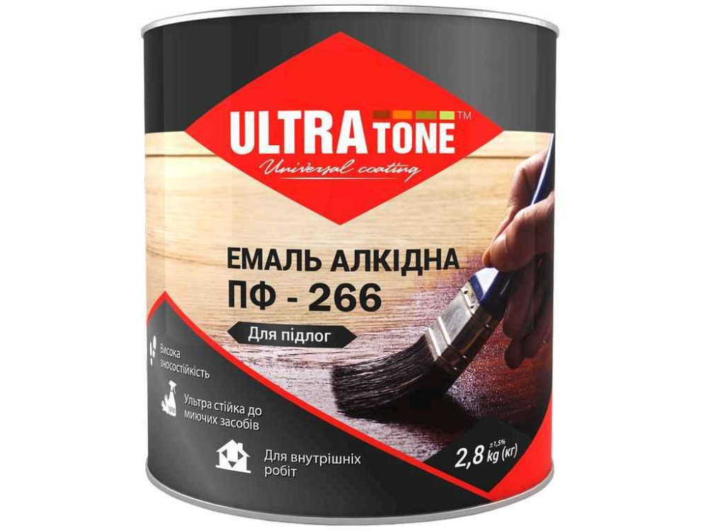Эмаль алкидная ПФ-266 красно-коричневый 2,8кг для пола ТМ ULTRA TONE Киев - изображение 1
