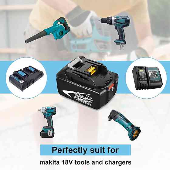 Аккумулятор Dosctt 18V 5500mAh для Makita BL1860B, BL1850B, BL1830B BL1840B LED-индикатор комплект 2 Киев