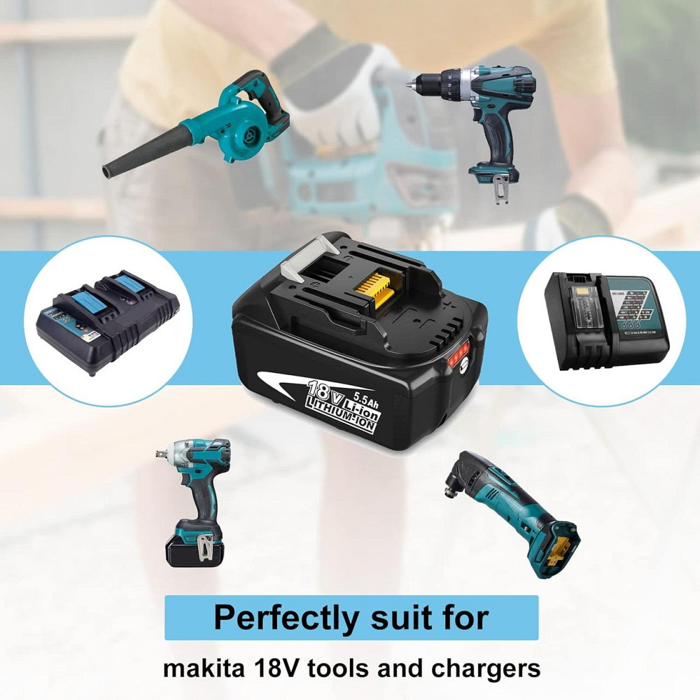 Акумулятор Dosctt 18V 5500mAh для Makita BL1860B, BL1850B, BL1830B, BL1840B, LED-індикатор, комплект 2 шт. 5.5 Ah Київ - фото 6