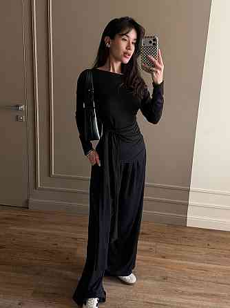 Женский стильный трендовый костюм двойка из вискозы Черный, 46/48 Одесса