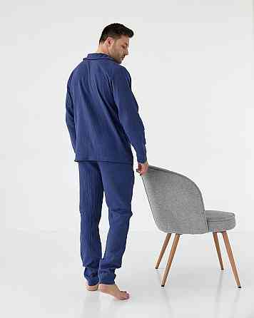 Мужская пижама муслиновая Синий S Харьков