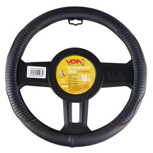 Чохол на кермо VLOD-24LC8 чорний-червоний M шкіра з одним швом Харків - фото 2