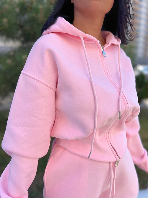 Женский костюм Joy One 80073 укороченное худи на молнии с капюшоном и брюки ровные от бедра, розовый, XL Киев - изображение 4