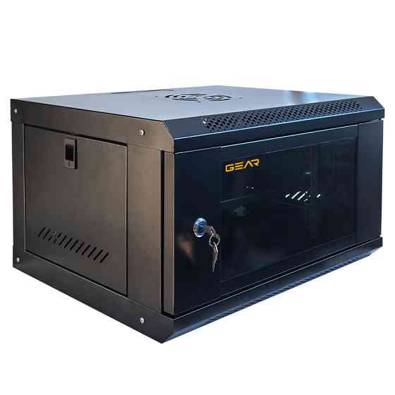Шафа серверна настінна з полицею GEAR 6U 19'' 530x400x300 мм., Чорна (GWMSN-6U) Київ