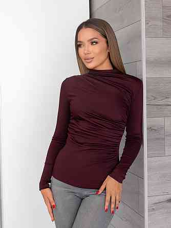 Базовий жіночий лонгслів з драпіруванням "Sweet" | Норма і батал Бордовий, 46-48 Київ