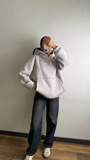 Жіноче тепле об'ємне базове худі оверсайз крою турецька трьохнитка на флісі Одеса - фото 3