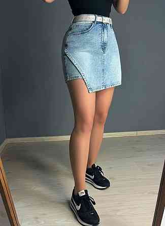 Шорти-спідниця жіночі Liana 4-050 джинсові короткі на запах з ременем блакитні, блакитний, 26, 26, 69 см, 97 см Київ