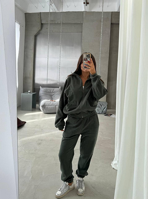 Женский теплый спортивный костюм двойка: кофта и штаны турецкий двусторонний флис Хаки, 42/44 Одесса - изображение 3