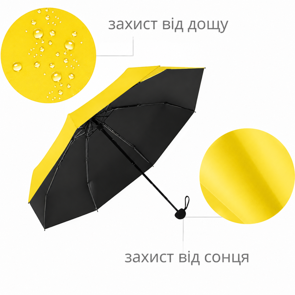 Мини-зонт в футляре зонт карманный от дождя,солнца зонт механический на 8 спиц в чехле цвет жёлтый Каменец-Подольский - изображение 7