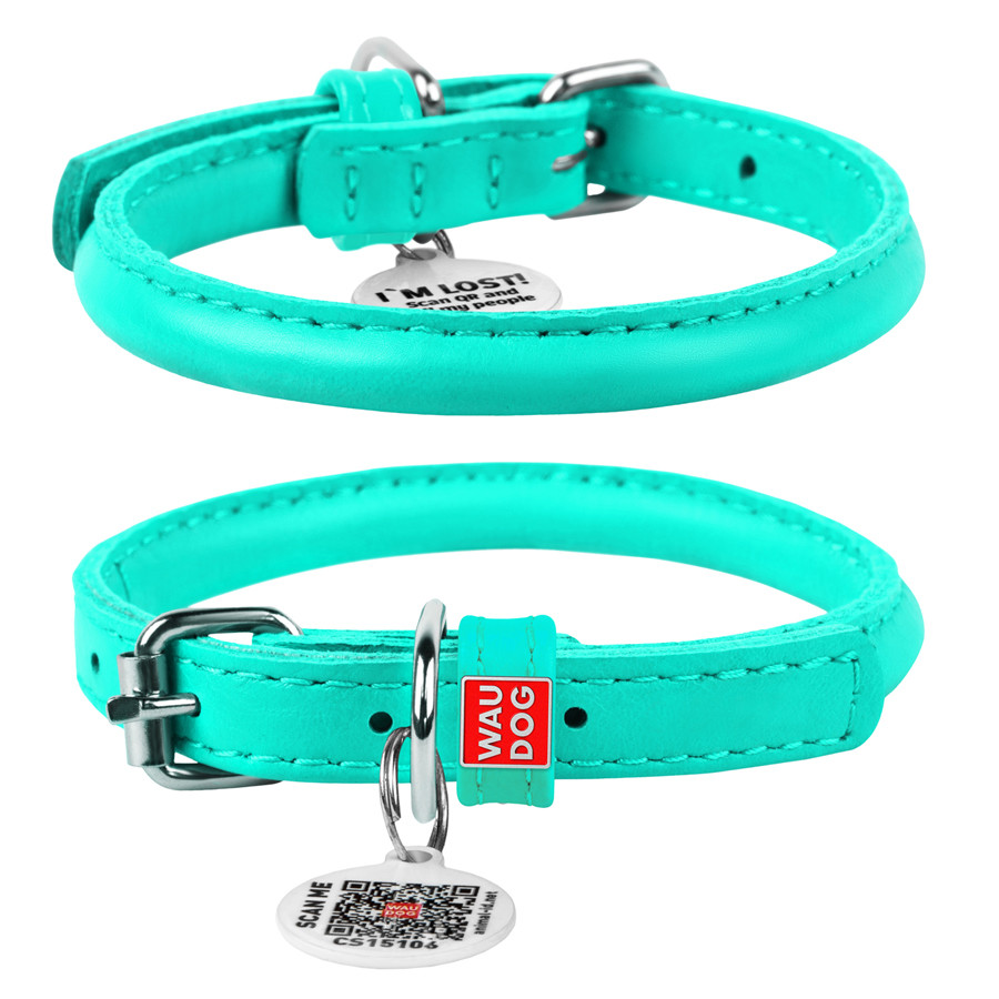 Нашийник для собак шкіряний WAUDOG Glamour з QR паспортом, круглий, Д 8 мм, Дов 25-33 см ментол Коломия - фото 3