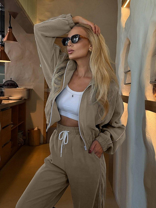 Костюм з купри діагональ: oversize кофта на блискавці і штани, БЕЖ, розмір S-М Лубни - фото 6