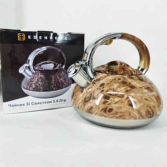 Чайник з потовщеним дном і прогумованою ручкою Edenberg EB-1959 3л, Міцний чайник зі свистком для кухні NR-16 Івано-Франківськ