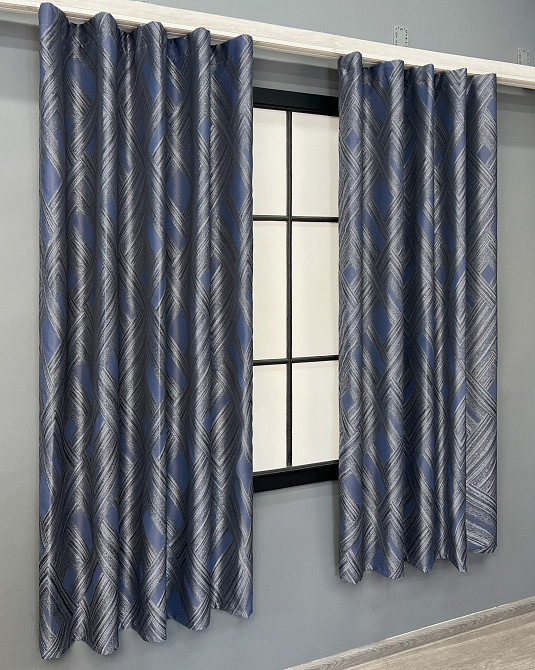 Комплект коротких штор VR-Textil Жакард Mystery № 1627ш Сірий з темно-синім 140х170 см 2 шт (35-0421) Київ - фото 3
