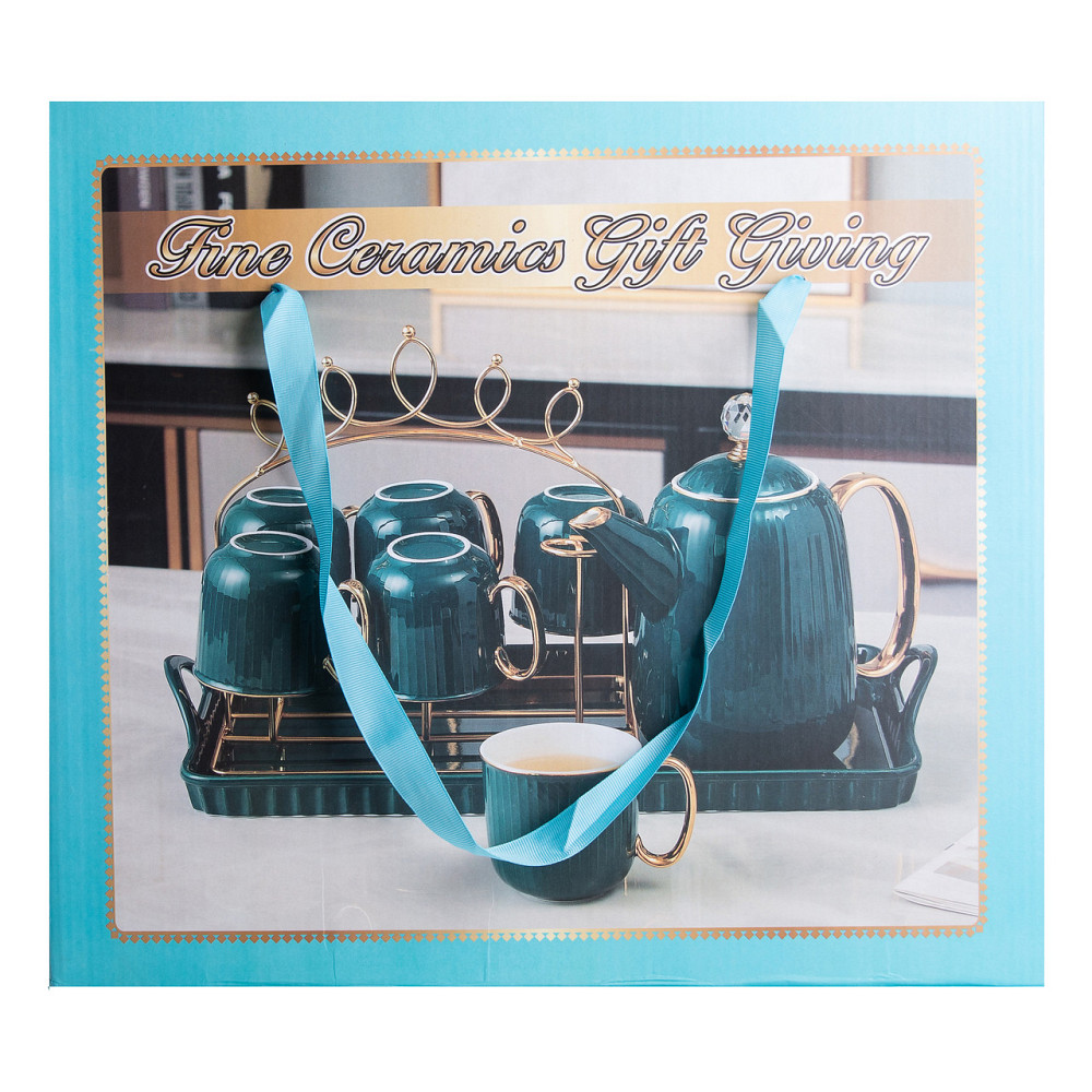 Чайний набір на 6 персон із заварювальним чайником та порцелянаовою підставкою Зелений HP-15-8 Коломыя - изображение 9