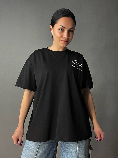 Футболка жіноча A-N 2358 оверсайз з малюнком тварин на спині, чорний, one size Київ - фото 8