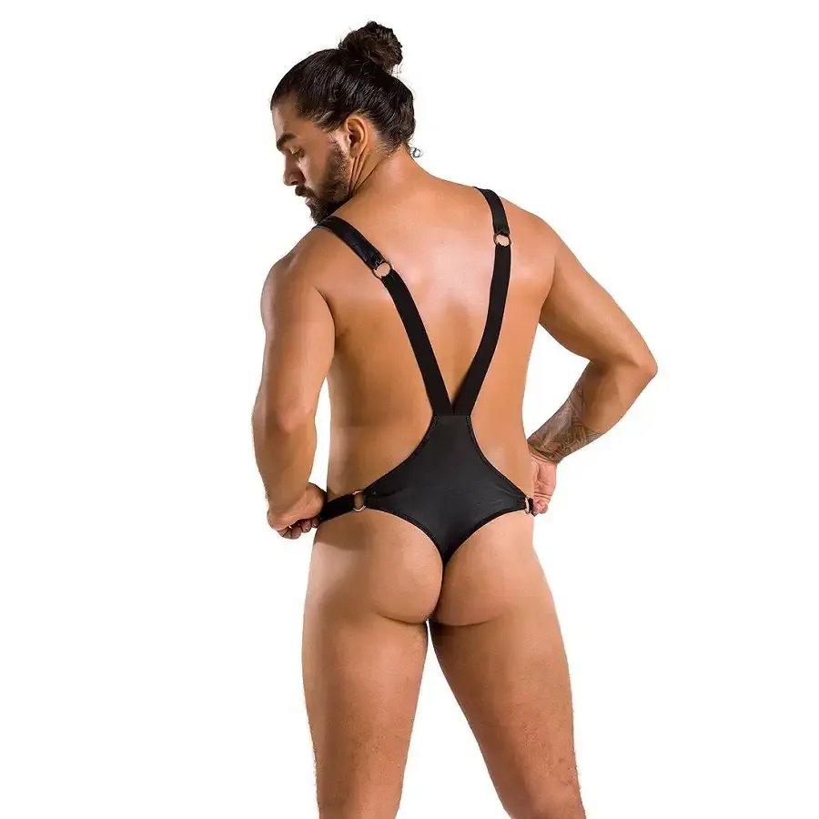 Чоловіче боді з люверсами Passion 028 HARRY XXL/XXXL Black, екошкіра, на шлейках Львов - изображение 4