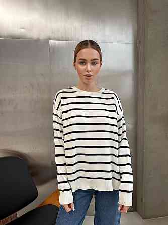 Жіночий базовий смугастий светр оверсайз шерсть 70% акрил 30% Білий Одеса