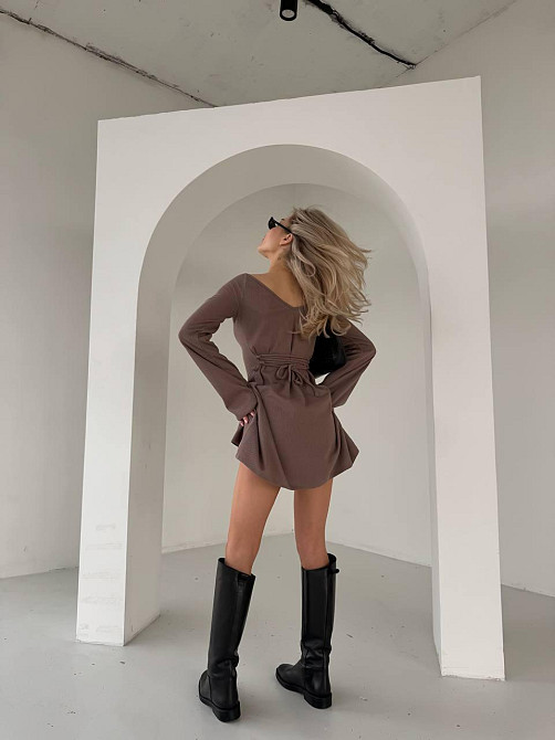 Женская романтичная теплая мини-платье из ангоры-рубчик Мокко, 42/44 Одесса - изображение 3