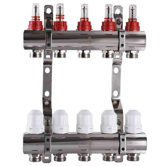 Колектор з вимірювачем витрат, регуляторами та кріпленням ECO 001D 1″x5 Тернопіль