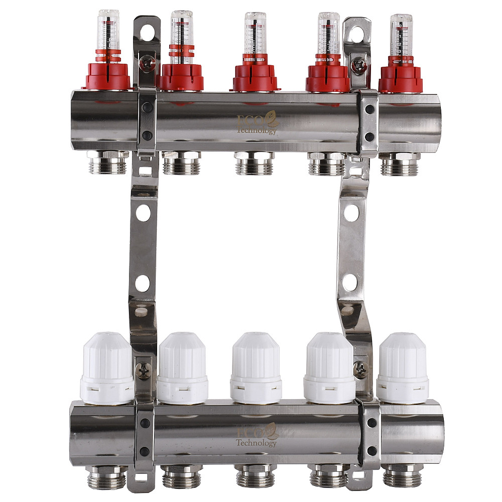 Колектор з вимірювачем витрат, регуляторами та кріпленням ECO 001D 1″x5 Тернопіль - фото 1