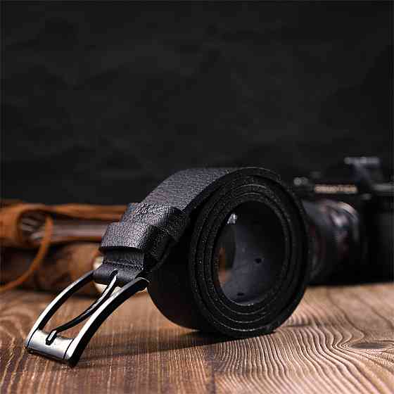 Чоловічий джинсовий ремінь з механічною пряжкою з натуральної шкіри Чорний (BOND) Київ