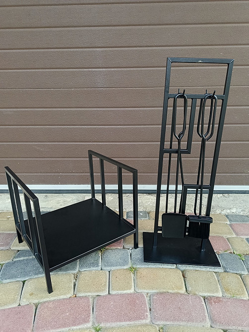 Кований набір для каміну LOFT №6 чорний (стійка, совок, щітка, кочерга, щипці) Київ - фото 7