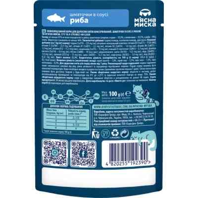 Вологий корм для кішок М'ясна Миска шматочки у соусі з рибою 100 г (4820255192390) Вінниця