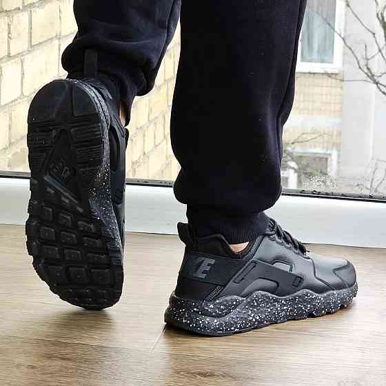 Мужские Чёрные Термо Кроссовки Nike Huarache Кожаные Найк Черные Еврозима (размеры: 41,42,43,44,45) Днепр