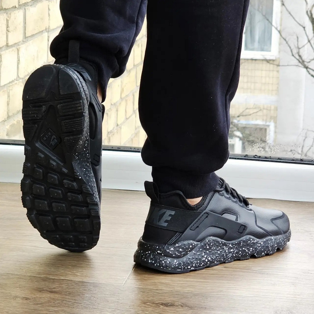 Мужские Чёрные Термо Кроссовки Nike Huarache Кожаные Найк Черные Еврозима (размеры: 41,42,43,44,45) Днепр - изображение 4
