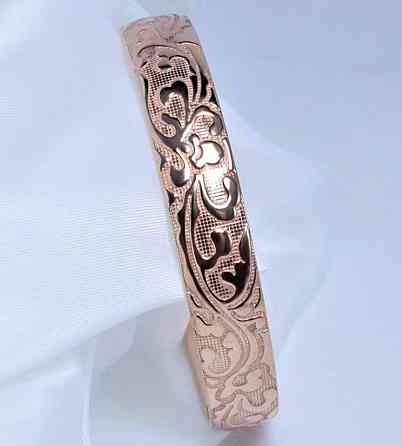 Мідний браслет жорсткий відкритий з орнаментом, універсальний розмір Київ