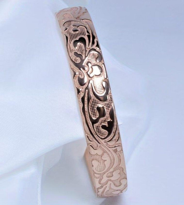 Медный браслет жёсткий открытый с орнаментом, универсальный размер Киев - изображение 3