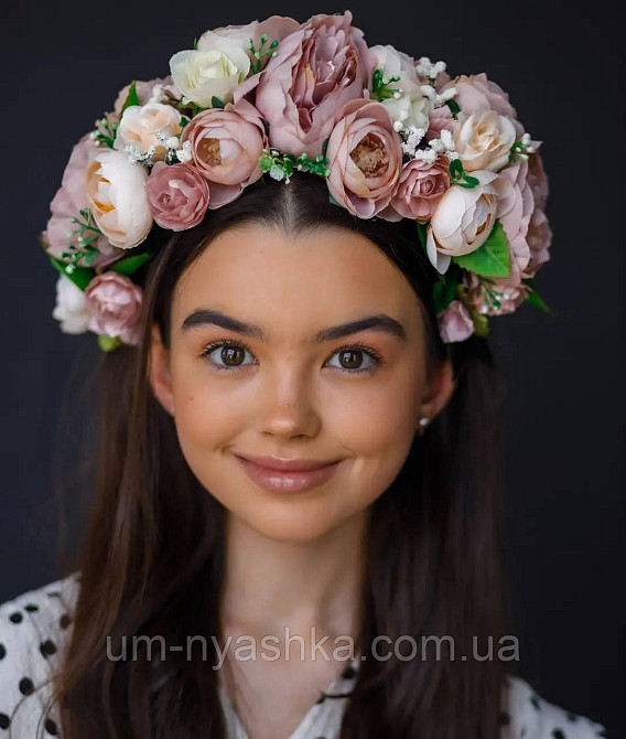 Ободок обруч з квітами "Піони великий капуччіно" Кривий Ріг - фото 2