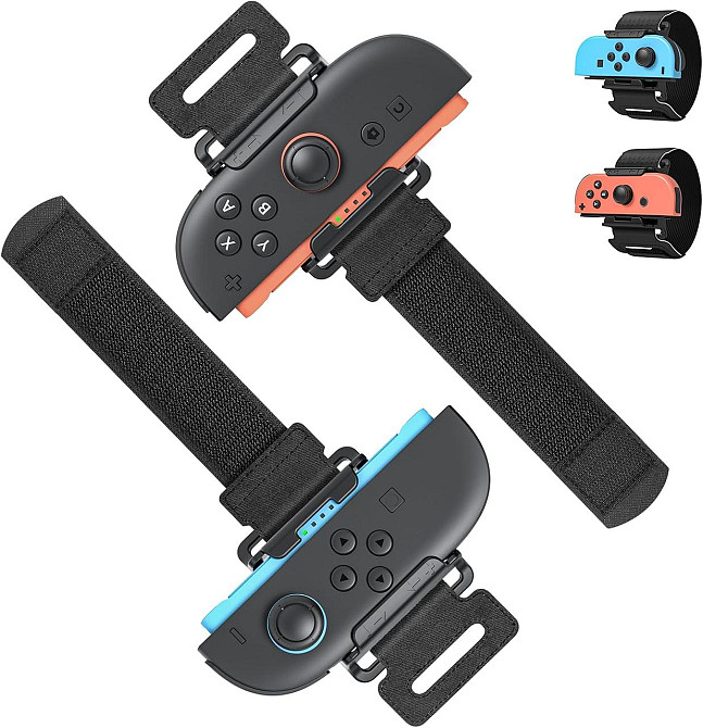Ремінці для зап’ястя Joy‑Con для Switch 2/1/OLED, регульовані 2 шт, чорні, сумісні з Just Dance 2021‑2026 та Zumba Burn It Up, Київ - фото 1