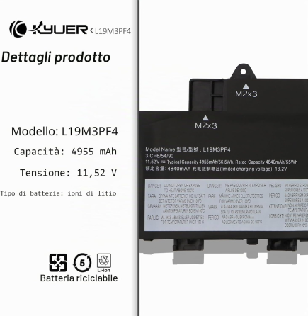 Аккумулятор K KYUER L19M3PF4 для Lenovo IdeaPad 5 14, 56.5 Вт·ч, 4955 мА·ч, 11.52 В, L19L3PF7 Киев