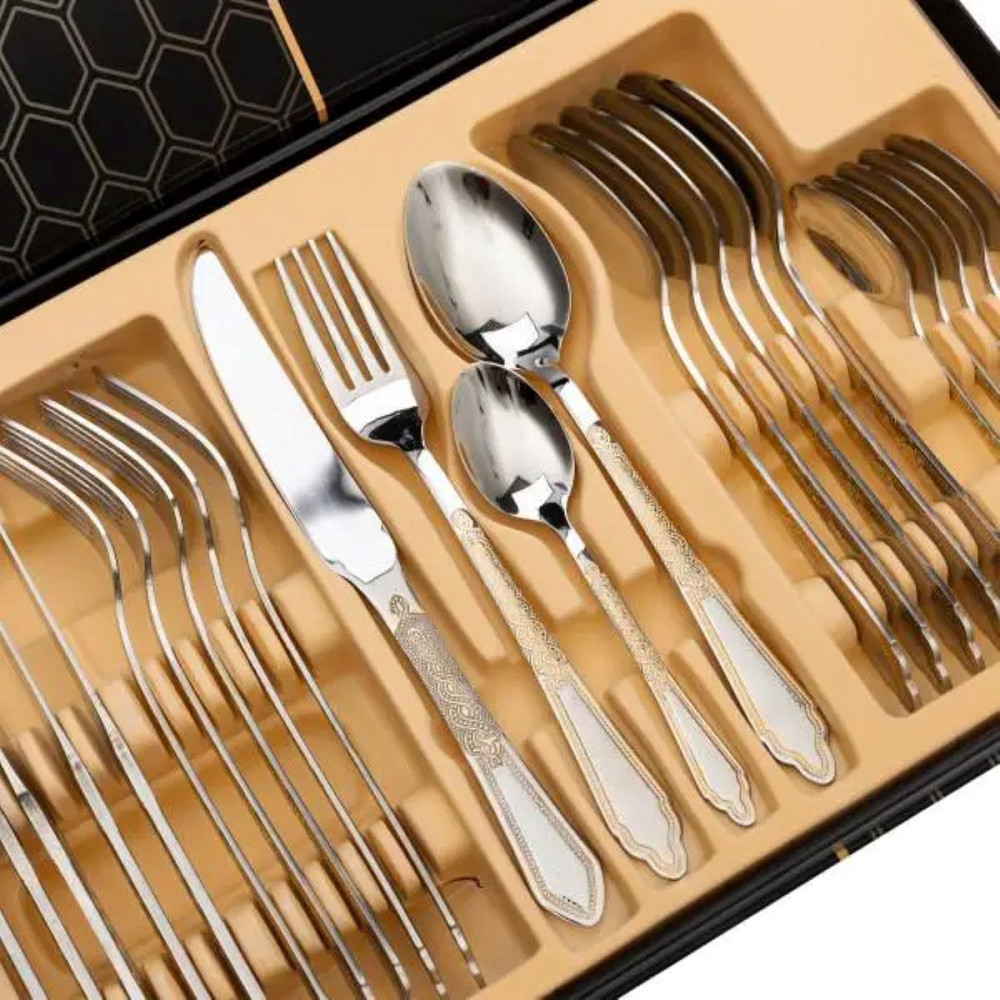 Yiwu Набір столових приладів золото на 6 персон комплект столових приладів 24 предмети Срібло і Київ - фото 5