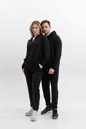 Мужской и женский спортивный костюм чёрный на молнии с карманами из турецкой двунити Львов