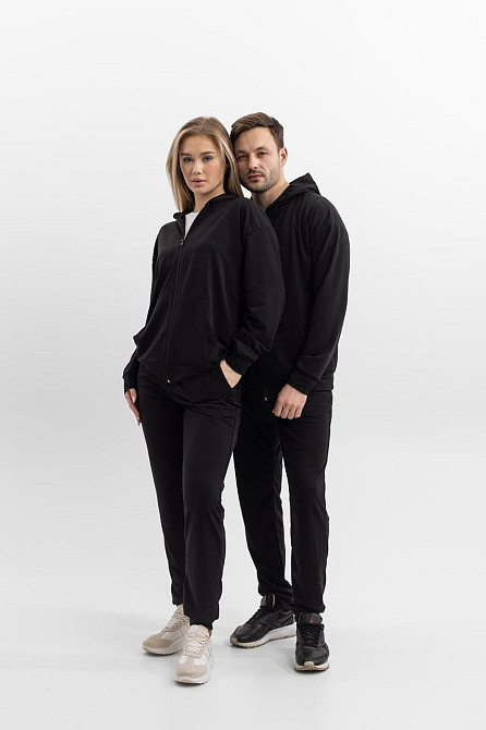 Мужской и женский спортивный костюм чёрный на молнии с карманами из турецкой двунити Львов - изображение 2