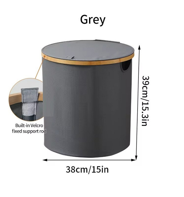 Корзина для белья складная с крышкой и бамбуковыми ручками,серая Каменец-Подольский - изображение 5