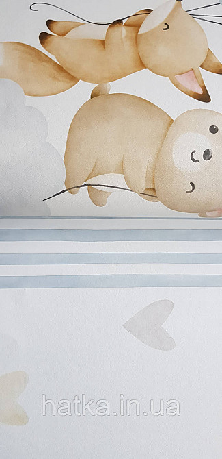 Шпалери флізелінові еко Rasch Kids World II 0.53х10 дитячі повітряні кулі зірки звірі блакитні коричневі на білому Київ - фото 3