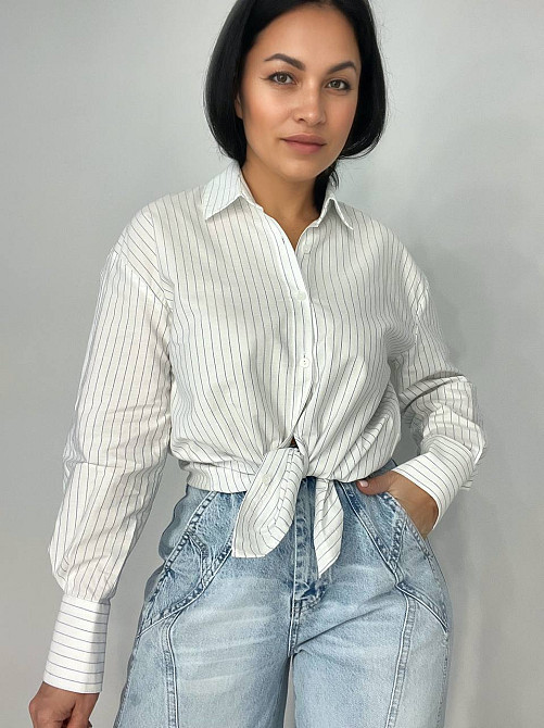 Сорочка жіноча Mix Ray 4465 оверсайз блакитна смуга біла, білий, M Київ - фото 2