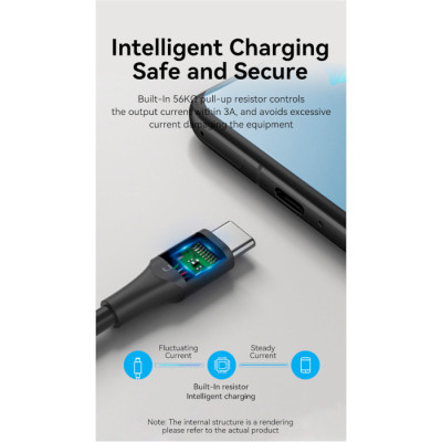 Дата кабель USB 2.0 AM to Type-C 3.0m 3.0A (18W) PVC black Vention (CTHBI) Вінниця - фото 10