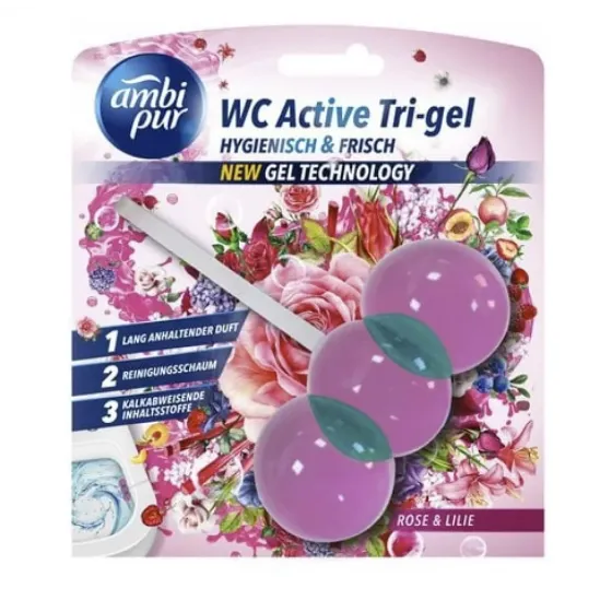 Гелевий туалетний блок Ambi Pur Wc Active Tri-gel Троянда та лілія, 45 г Львів