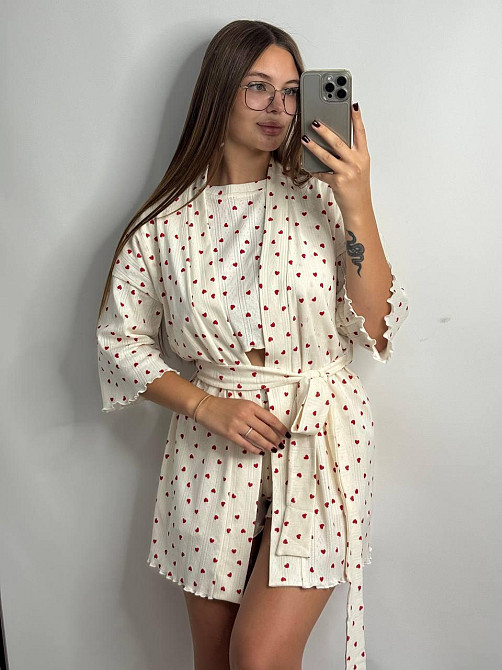 Домашний халат из трикотажа бамбук Красные сердца XL/2XL Харьков - изображение 2