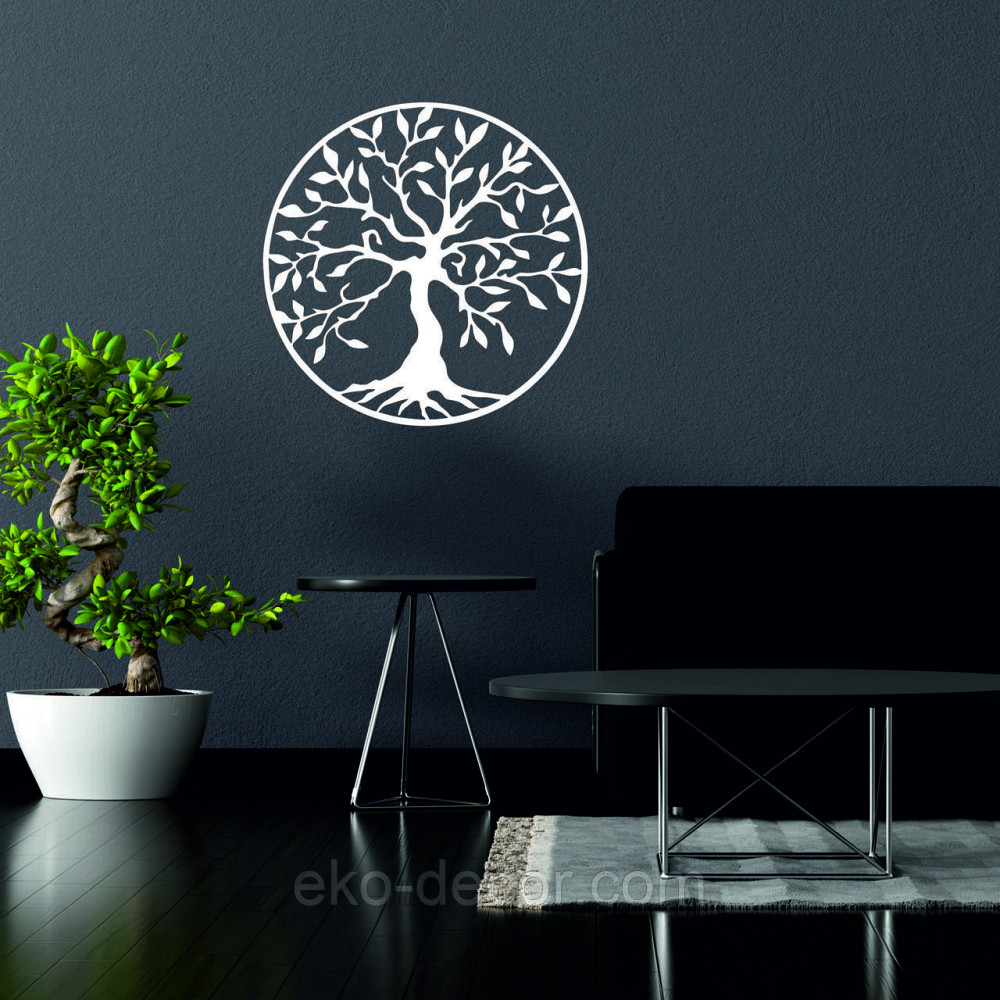 Декоративное настенное 3D Панно «Дерево в кругу» Декор на стену с объемом 90*90 см, Белый Киев - изображение 2