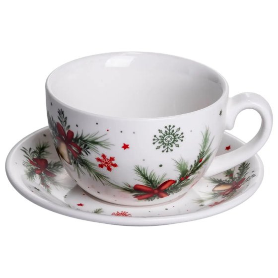 Чашка з блюдцем новорічна порцелянова з різдвяним принтом SG-32-5 Київ