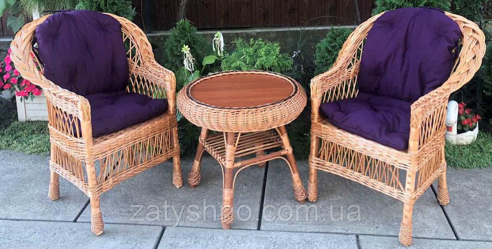 Плетені меблі з накидками |  Меблі з лози з круглим столом | меблі плетені подарункові Київ - фото 4