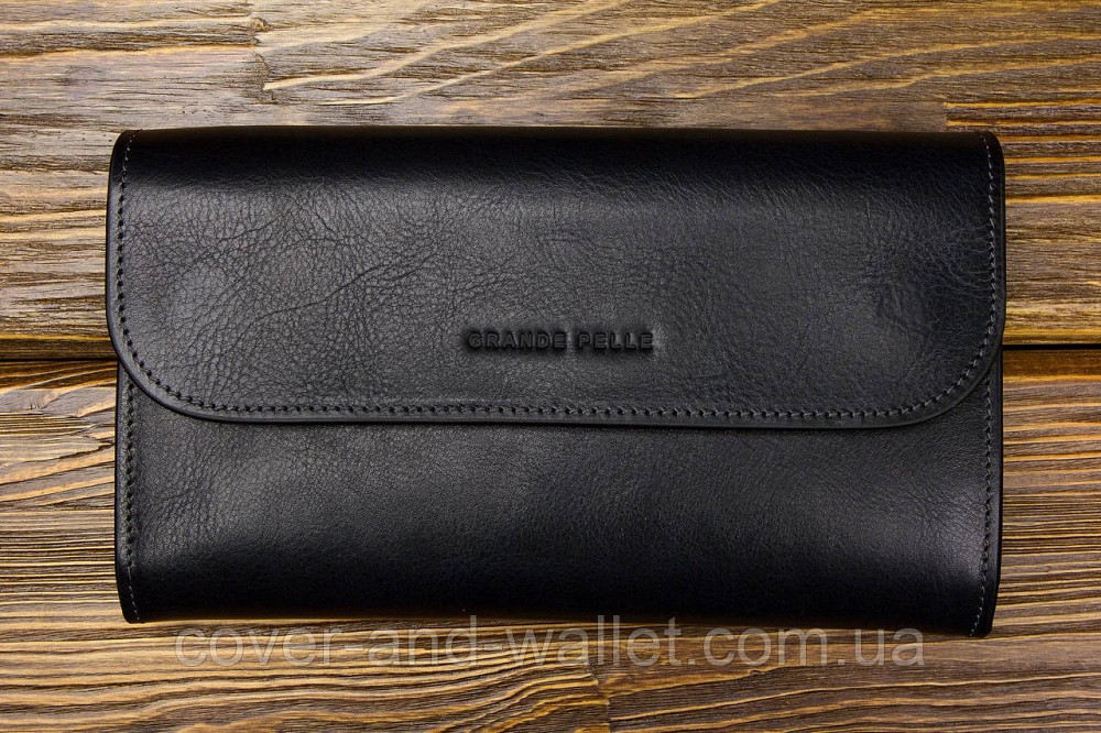 Коричневий чоловічий клатч із гладкої шкіри на магнітній фіксації Grande Pelle Practico Київ - фото 8